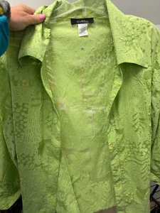 Glance Womens 3x. Sheer Blouse Shirt Button Up 3/4 laser cut green. - Picture 1 of 7