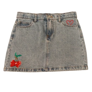 Forever 21 Girls Blue Jean Shorts - Size 13/14, Hearts & Cherries Design - Picture 1 of 7