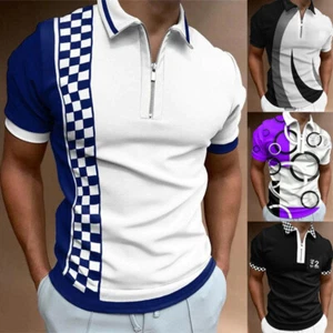 Mens T-shirt Zipper Slim Fit Tops Golf Business Short Sleeve Casual Shirts - Picture 1 of 24