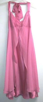 全新 Donna Ricco 透明丝绸缎吊带连衣裙 10 码粉色垂性 $158 — 第 1/4 张图片