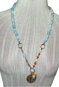 Y2K Express Blue Glass Beaded Lotus Pendant Necklace - Picture 1 of 5
