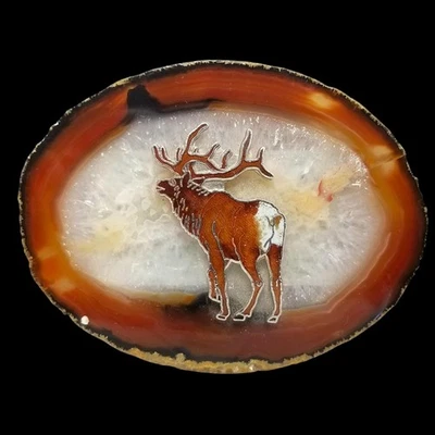 Hebilla de cinturón vintage en relieve alce sobre losa de ágata transparente transparente Foto 1 de 4