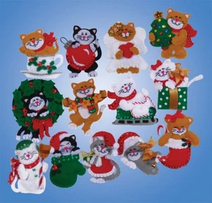 Design Works Christmas Kitten Ornaments Felt Applique Kit - Picture 1 of 1