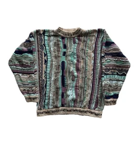Vintage 80s Coogi Classic Australia Sweater 3D Knit Cable Earth Tones Biggie L - Picture 1 of 9