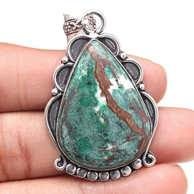 Colgante Crisocola Piedras Preciosas Artesanía San Valentín Joyería Plata 2.25" Foto 1 de 4