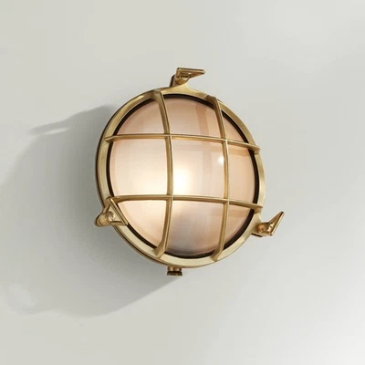 Possini Euro Anjali 10" High Brass Bulkhead Wall Sconce - Image 1 of 4