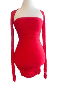 Mini Vestido Lucy in the Sky Manga Larga Bodycon Malla Para Mujer Pequeño Rojo Espalda Abierta - Imagen 1 de 9