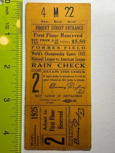 1925 World Series Baseball Game 2 Ticket Pittsburgh Pirates Washington Senators - Picture 1 of 4