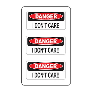 Danger I Dont Care (3 Pack) size: 2" x 1" HardHat Printed Sticker - Picture 1 of 2