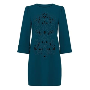 NWT Womens Size 8 Cynthia Steffe Dark Teal Green Anya Embroidered Shift Dress - Picture 1 of 7