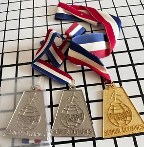 Lot of 3 Youth Eternal 1980 Senior Olympics Medals - 2 Silver, 1 Gold w/ Ribbons - Picture 1 of 3
