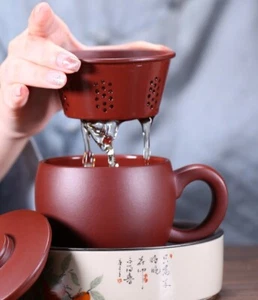 Infuser Mug Real Yixing Zisha Office Tea Cup With Handle Lid Old Purple Clay New - Picture 1 of 8