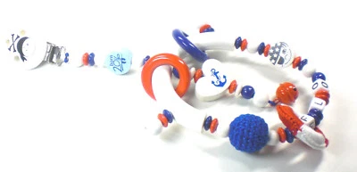 HANDGEFERTIGT Kinderwagenkette MARITIM Pirat Anker Rettungsring Baby Junge Mädchen Anhänger