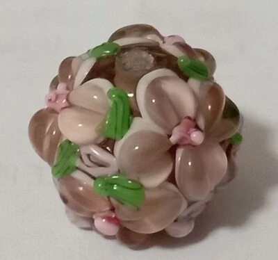 10pcs handmade Lampwork glass round Beads light coffee flower 15mm Foto 1 de 4