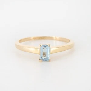 14k Yellow Gold Natural Aquamarine Solitaire Women Dainty Ring Wedding Gift - Picture 1 of 6