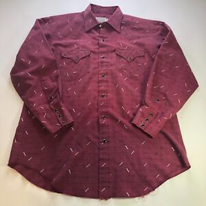 H Bar C Ranchwear Shirt Mens 16.5 33 Red Western Pearl Snap Long Tail Cowboy