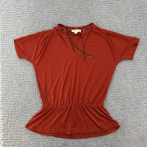 Camicia Michael Kors Small S arancione elasticizzata manica corta catena metallo top donna