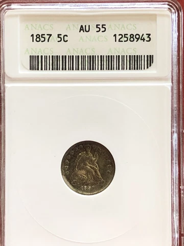 1857 Seated Liberty Half Dime - ANACS AU55 - very slight traces of wear Cover