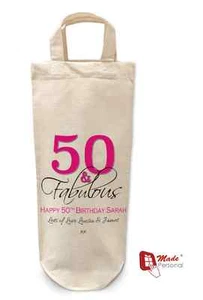 BORSA BOTTIGLIA 50° COMPLEANNO PERSONALIZZATA, borsa vino, regalo, regalo - design 50 & Fab - Foto 1 di 2