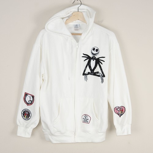 OFF WHITE Felpa con cappuccio da lavoro Disney Nightmare Before Christmas full zip avorio patch donna XL
