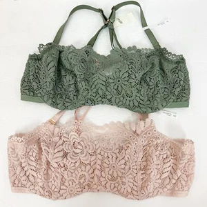 NEW Aerie Lace Balconette Bra Size 34D Lot of 2 Green & Pink Women's - Picture 1 of 5