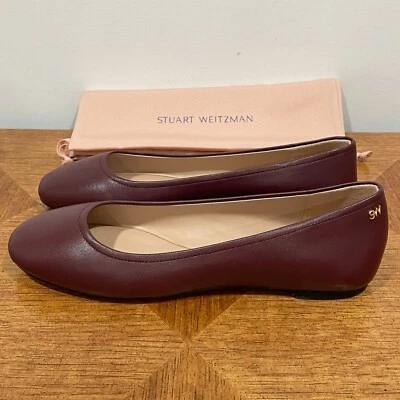 Stuart Weitzman Nadine Ballet Flat 7.5 Burgundy Leather Round Toe Career Work - Image 1 of 4