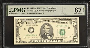 1981A $5 Federal Reserve Note Fr-1977-L San Francisco PMG67 Superb Gem EPQ - Picture 1 of 2