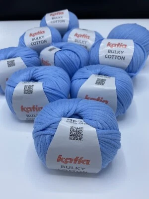 Katia "Bulky Cotton" knitting yarn 3.5 st =1" 10 Balls 109 yds ea. light blue  - Image 1 of 4