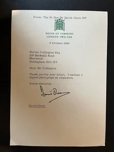 DR DAVID OWEN - PHYSICIAN & POLITICIAN - SIGNED TYPED LETTER - Foto 1 di 1