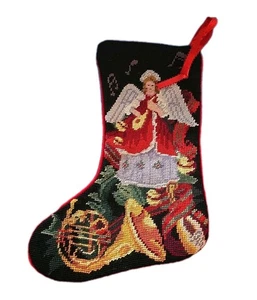 Medias de colección de ángeles e instrumentos musicales punta de aguja de lana con respaldo de terciopelo rojo - Imagen 1 de 9