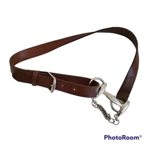 Ralph Lauren Brown Leather Silver Horsebit Buckle Chain Equestrian Riding Belt - Picture 1 of 13