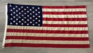 50 Star US American Flag Cotton Sewn Stripes 60” x 32” Rustic Glory 1960’s USA - Picture 1 of 11