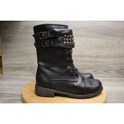 Zapato Wild Diva Mujer 7 Botas Cuero Negro Motociclista Con Cordones Media Pantorrilla Informal Foto 1 de 4