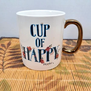 Natural Life Cup of Happy Coffee Mug Gold Handle Floral 16oz - Picture 1 of 9