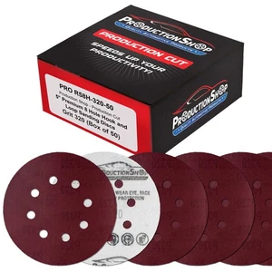 5" Red 8-Hole 320 Grit Sanding Discs, Box of 50 - Hook & Loop Backing Sandpaper - Picture 1 of 5