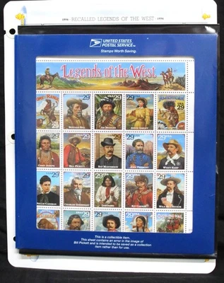 US Scott #2870 MNH VF Recalled LEGENDS OF THE WEST Error Sheet USPS Sealed Pack! - Image 1 of 4