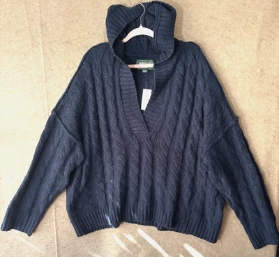 American Eagle с капюшоном свитер женщин Sz XXL синий кабель вязаный пуловер классический новый с Ярлыками - Изображение 1 из 4