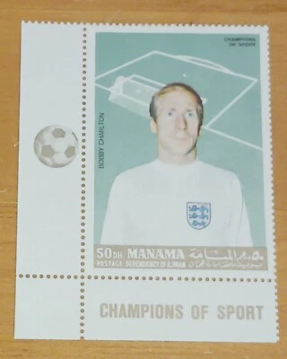 Sello de Bobby Charlton - 1968 Manama - Champions of Sport #50DH (Perf. con pestañas) Foto 1 de 3