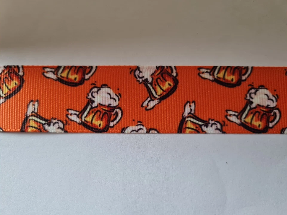 2 meters of beer mug print grosgrain ribbon 1" wide - Image 1 of 1