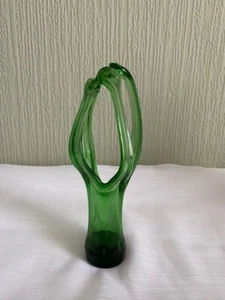 Vintage Swung Stretch Vase Green Glass Mid 20th Century - Picture 1 of 7