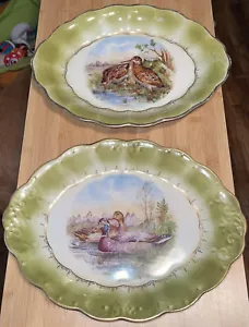 Juego de 2 Platos de Porcelana VERDES La Francaise Platos Juego Pájaros Faisán Dorado - Imagen 1 de 22