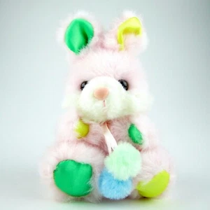 Vintage 8" Bunny Rabbit Plush Pink Yellow Green- Peek A Boo Toys- Easter Cute  - Picture 1 of 11