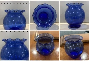 Vintage Indiana Glass Ruffled Top Round Shaped Set of 3 Blue Glass Ivy Bowls - Picture 1 of 7