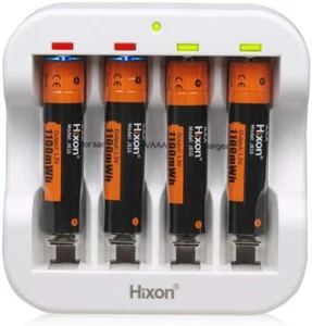 4PCS 1.5V AAA Lithium Rechargeable Batteries 1100mWh With Charger Hixon - Picture 1 of 10