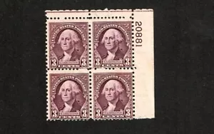 1932 U.S. Classic 3c Deep Violet Washington PLT#BLK of 4 Sc#720 M/VLH/OG Nice! - Picture 1 of 1