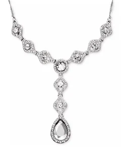 CHARTER CLUB Crystal Y-Necklace Drop Silver Pale Yellow Pendant - Picture 1 of 4
