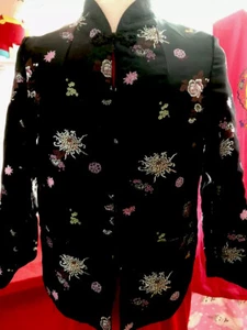M - Asiático Satén Jacquard Nudo Rana Cierre Chaqueta China Reversible Invierno - Imagen 1 de 12