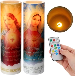 2 Pcs Jesus Candles Religious Flameless LED Prayer Candle Real Wax Baptism Candl - Picture 1 of 12