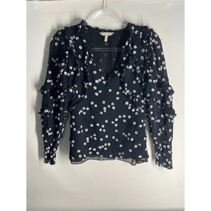 Rebecca Taylor Alessandra Embroidered Floral Silk Cotton Ruffle Blouse Size 4 - Picture 1 of 10