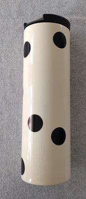 Kate Spade New York Lenox 16 Oz. Copo de metal com tampa ~ bolinhas pretas creme LEIA - Imagem 1 de 4